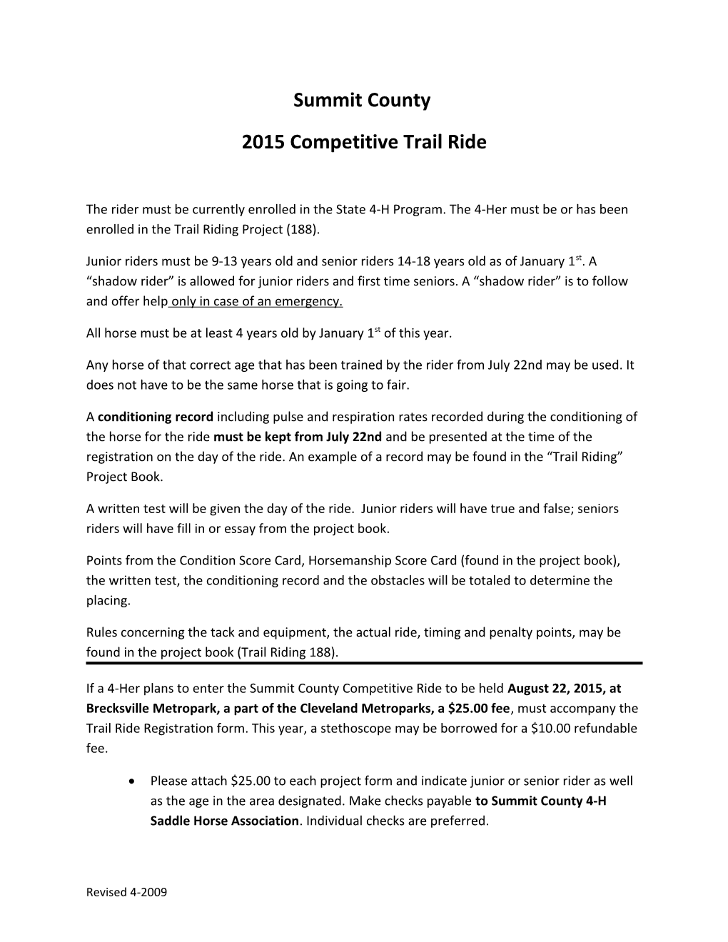 2013 Competitive Trail Registration Packet