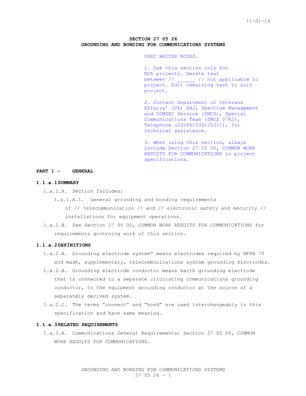 Section 27 05 26 - Grounding and Bonding for Communications Systems