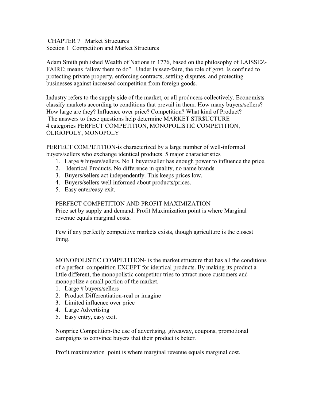 Section 1 Competition and Market Structures