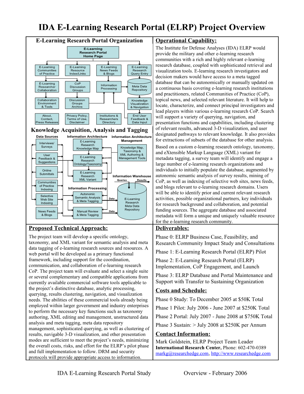 IDA E-Learning Research Portal (ELRP) Project Overview