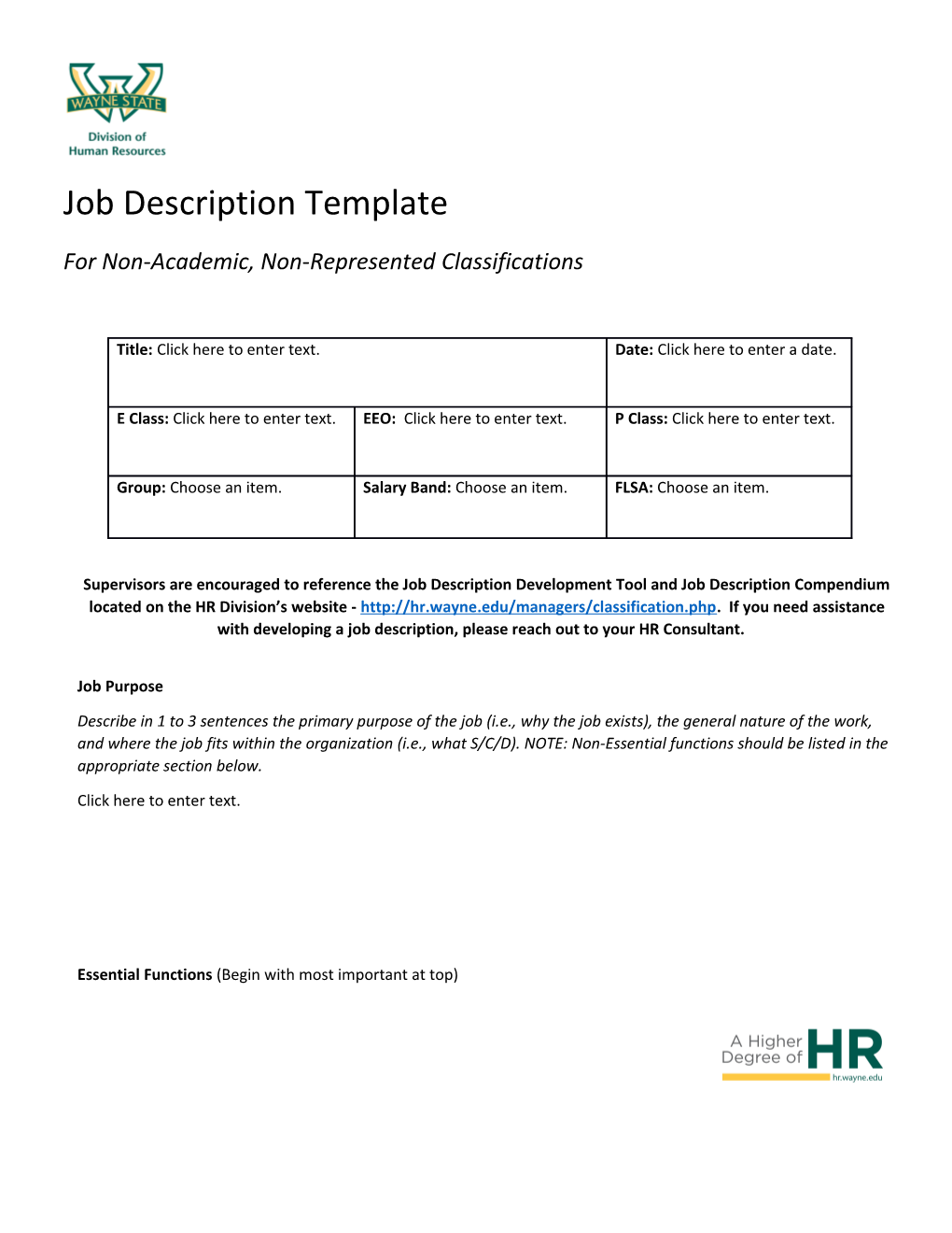 Supervisors Are Encouraged to Reference the Job Description Development Tool and Job