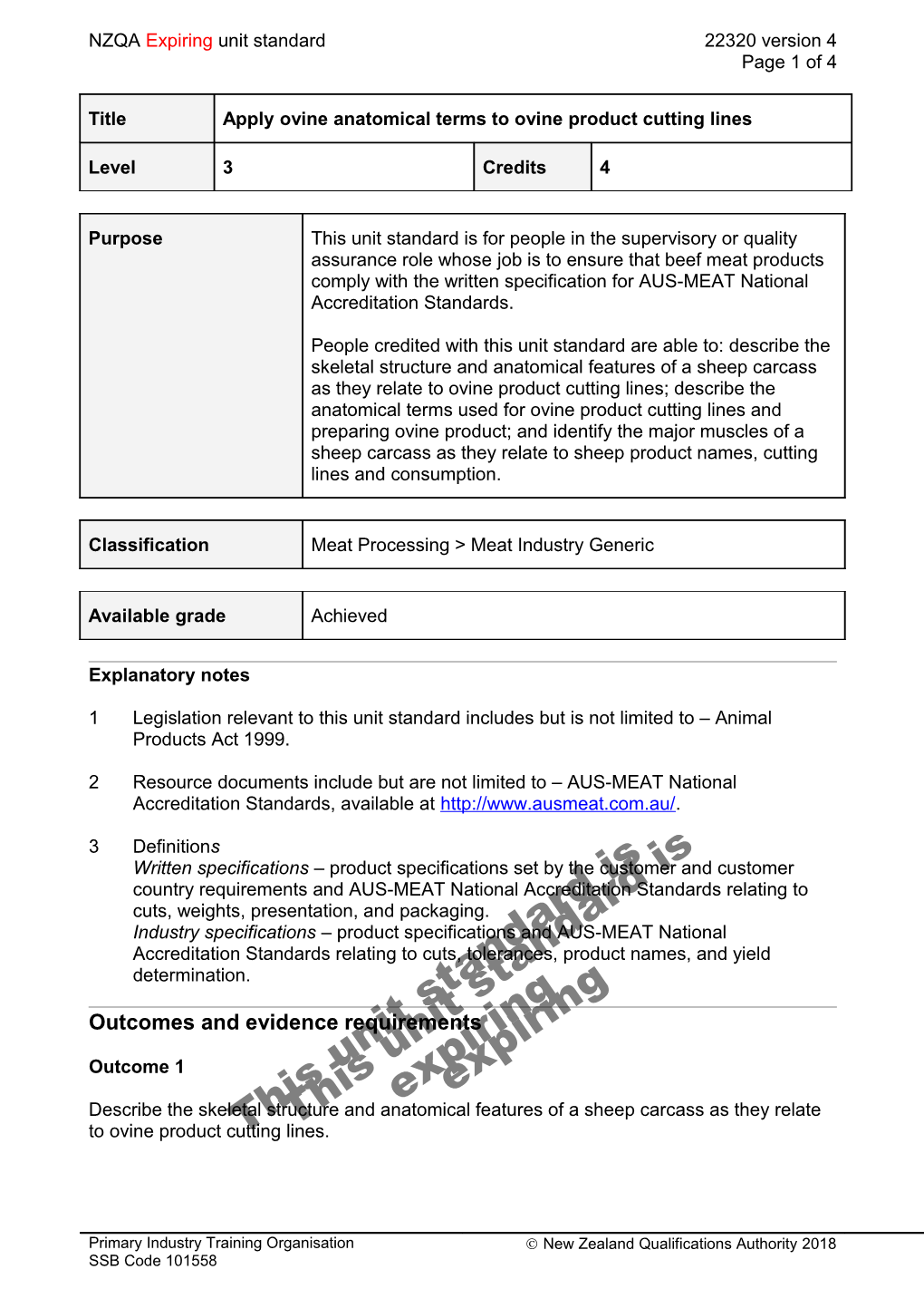 22320 Apply Ovine Anatomical Terms to Ovine Product Cutting Lines