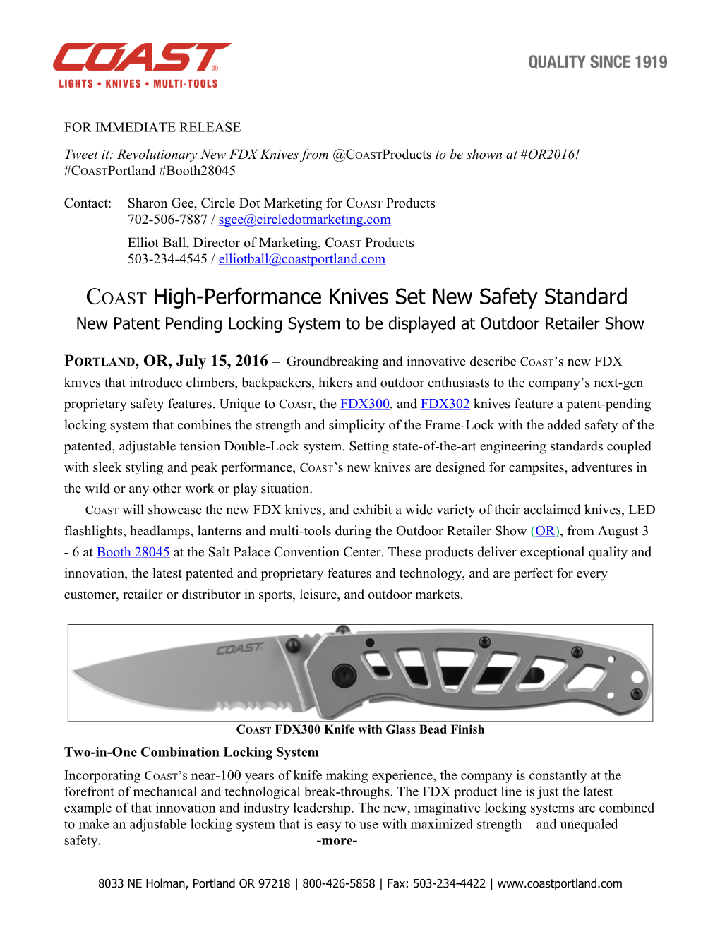 Tweet It: Revolutionary New FDX Knives from Coastproducts to Be Shown at #OR2016!