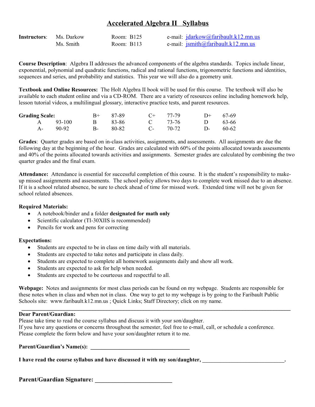 Accelerated Algebra II Syllabus