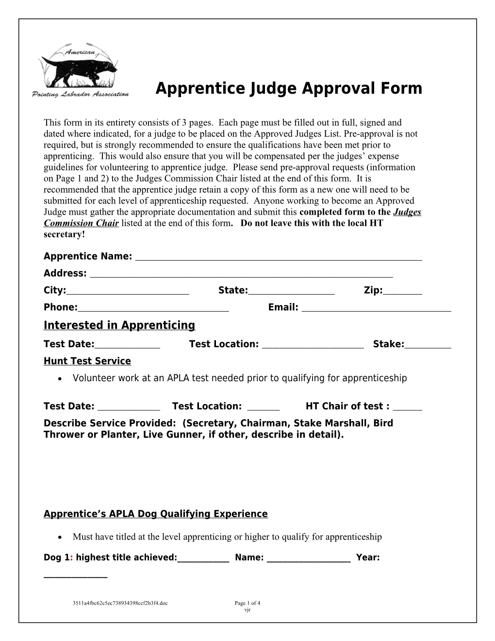Apprentice Judging Approval Form