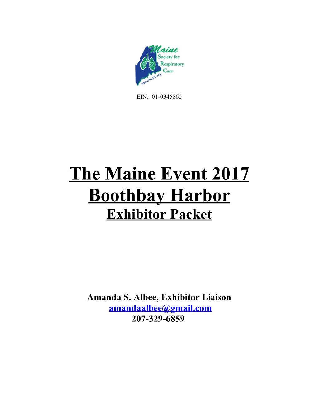 The Maine Event 2017 Boothbayharbor Exhibitor Packet Amanda S. Albee, Exhibitor Liaison