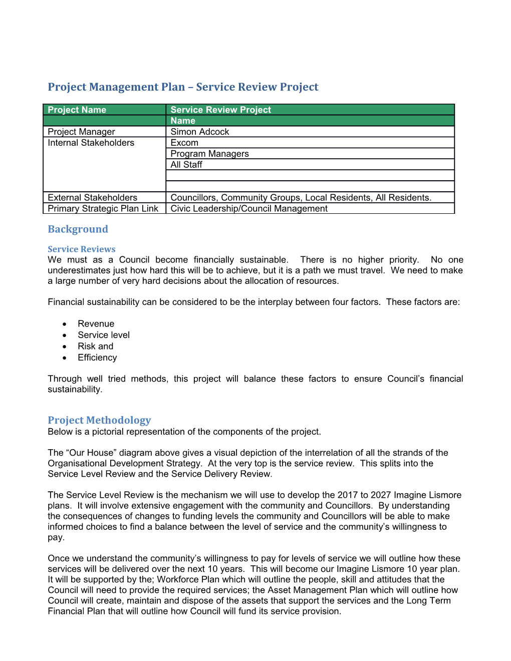 Project Management Plan Service Review Project
