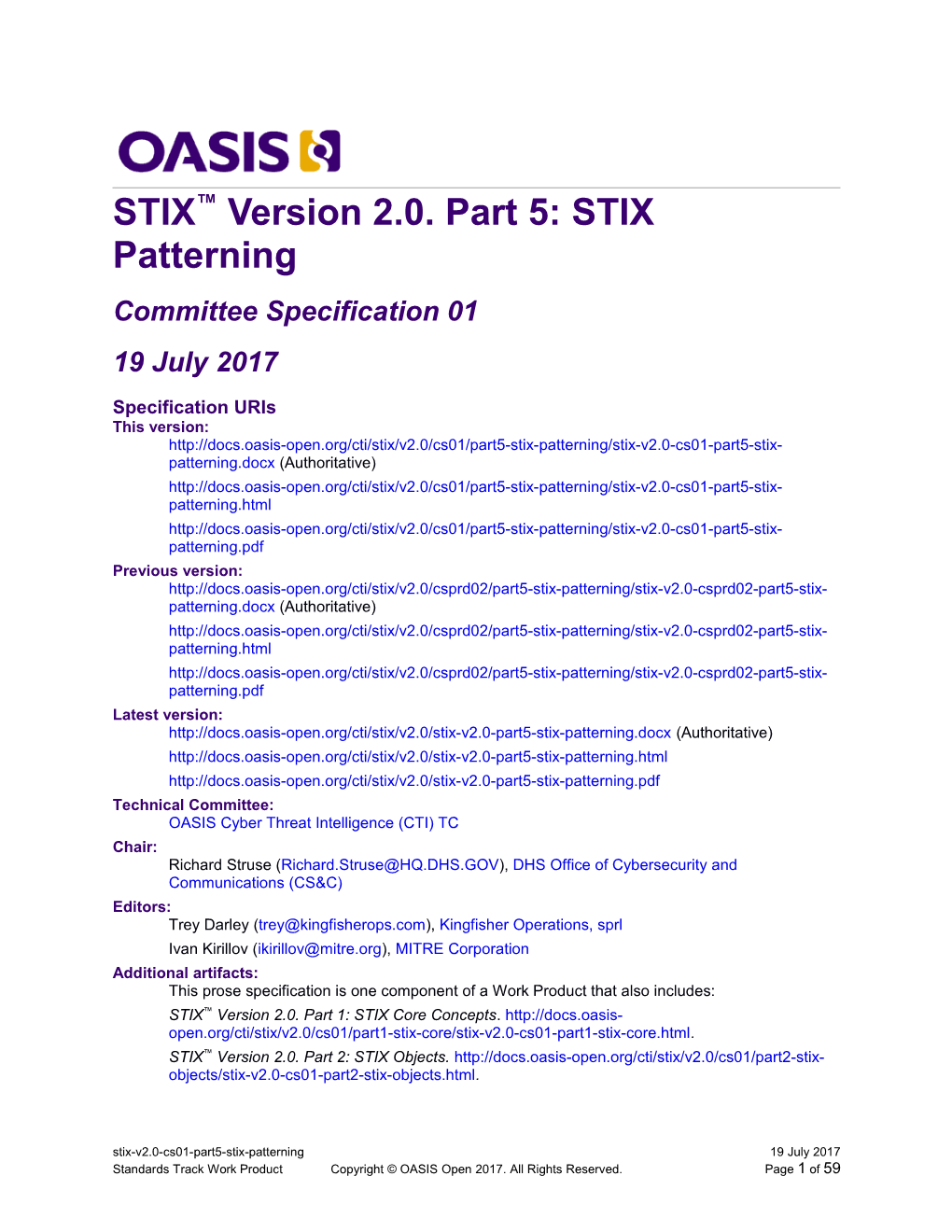 STIX Version 2.0. Part 5: STIX Patterning