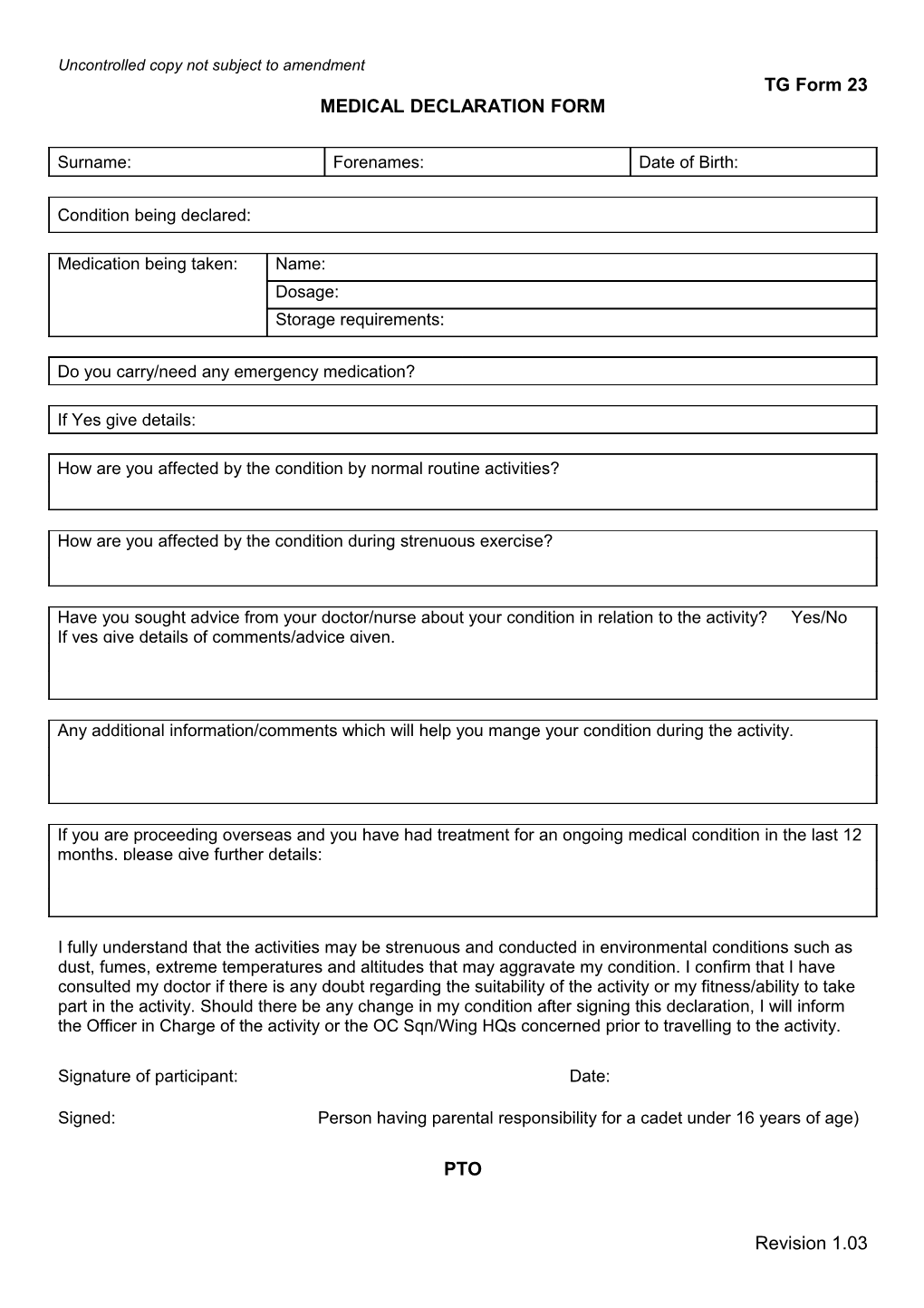 Medical Declaration Form