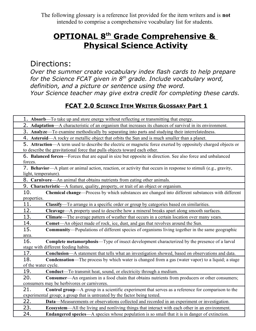 OPTIONAL 8Th Grade Comprehensive &