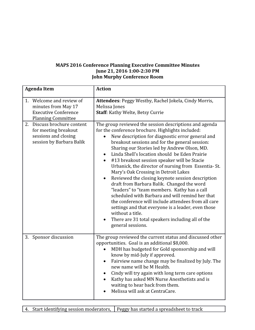 MAPS 2016 Conferenceplanning Executive Committeeminutes