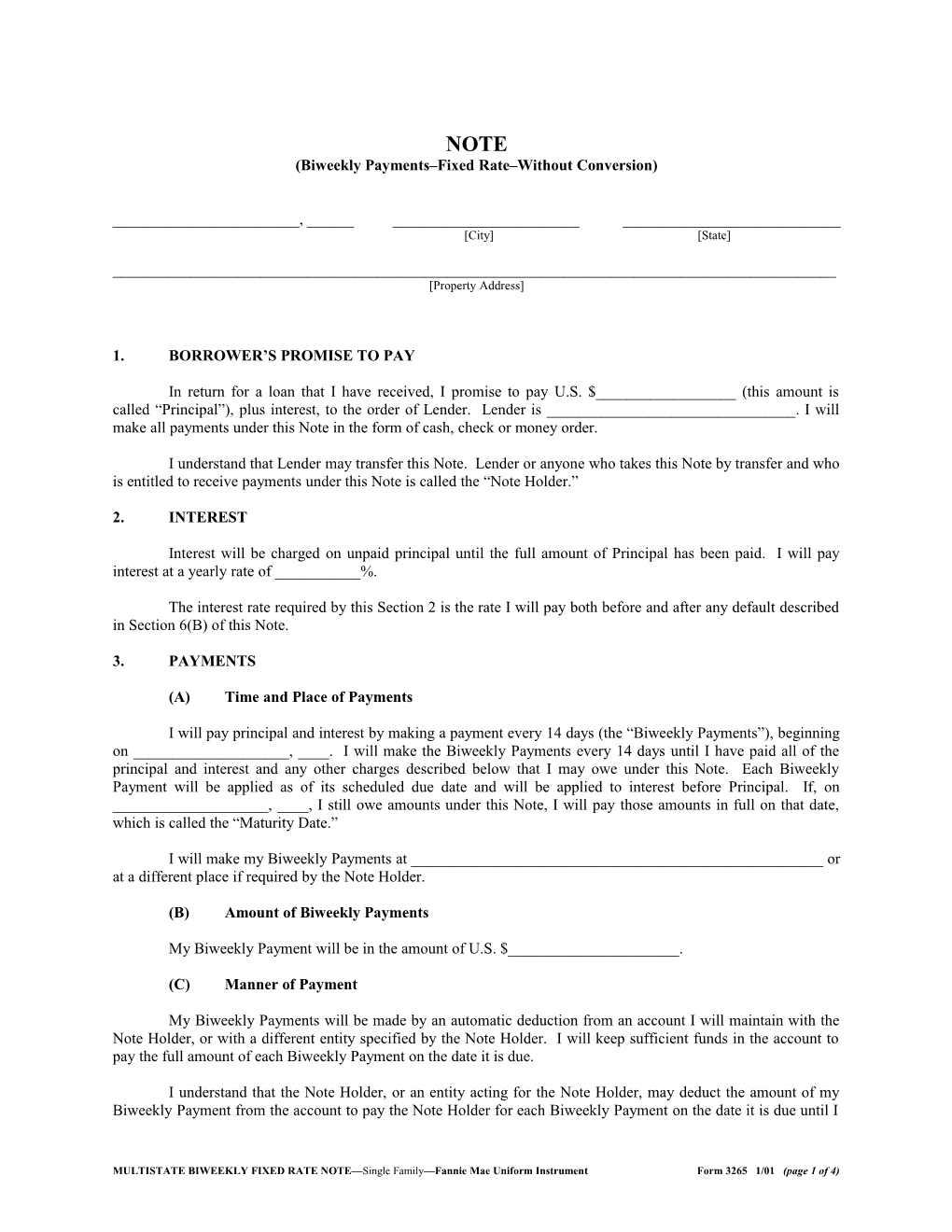 Multistate Biweekly Fixed Rate Note (Form 3265): Word