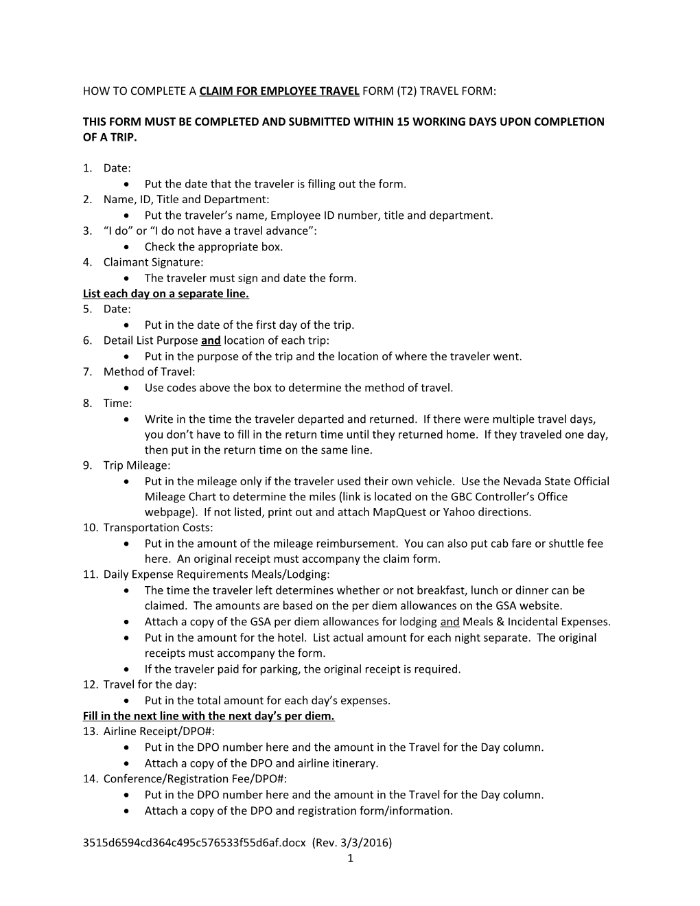 How to Complete a Claim for Employee Travel Form (T2) Travel Form