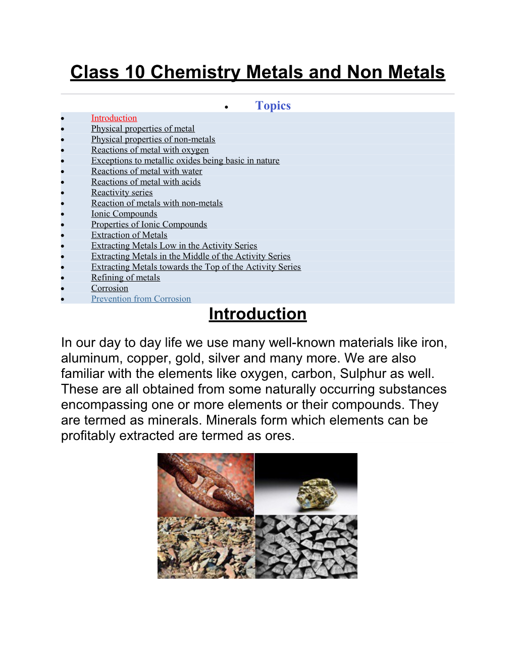 Class 10 Chemistry Metals and Non Metals