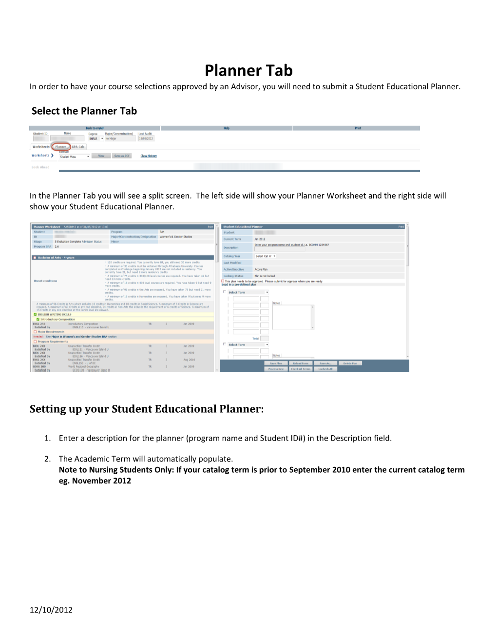 Setting up Your Student Educational Planner