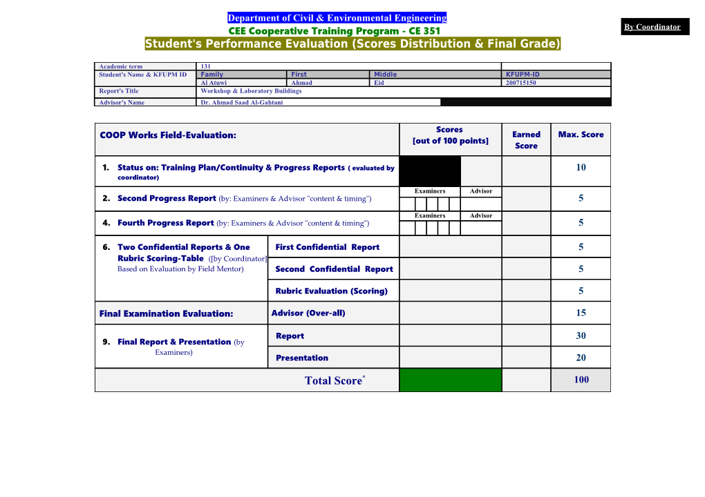 CEE Cooperative Training Program - CE 351