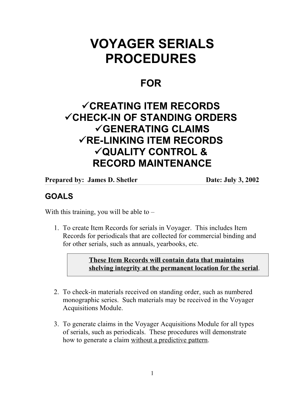 Voyager Serials Procedures