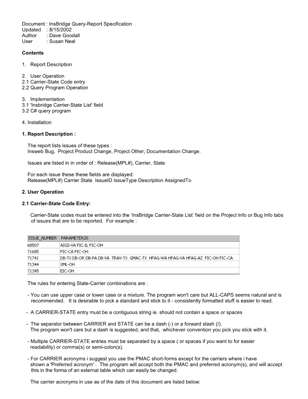 Document : Insbridge Query-Report Specification
