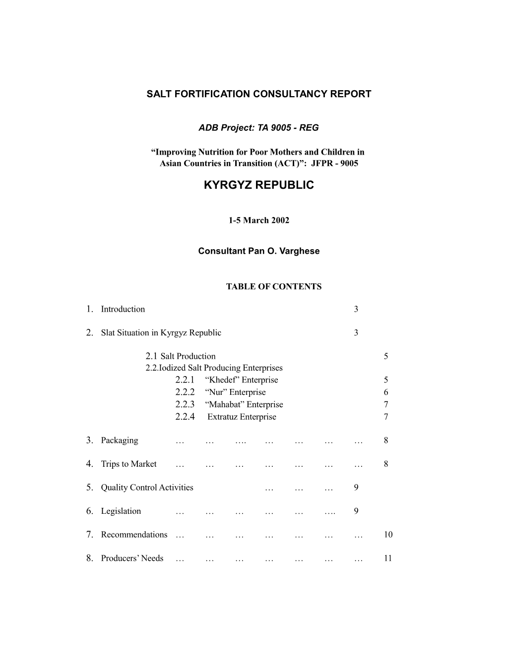 Salt Fortification Consultancy Report