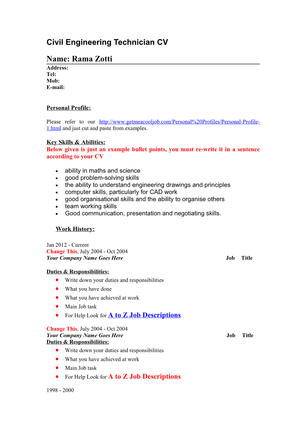 Civil Engineering Technician Job Descriptions