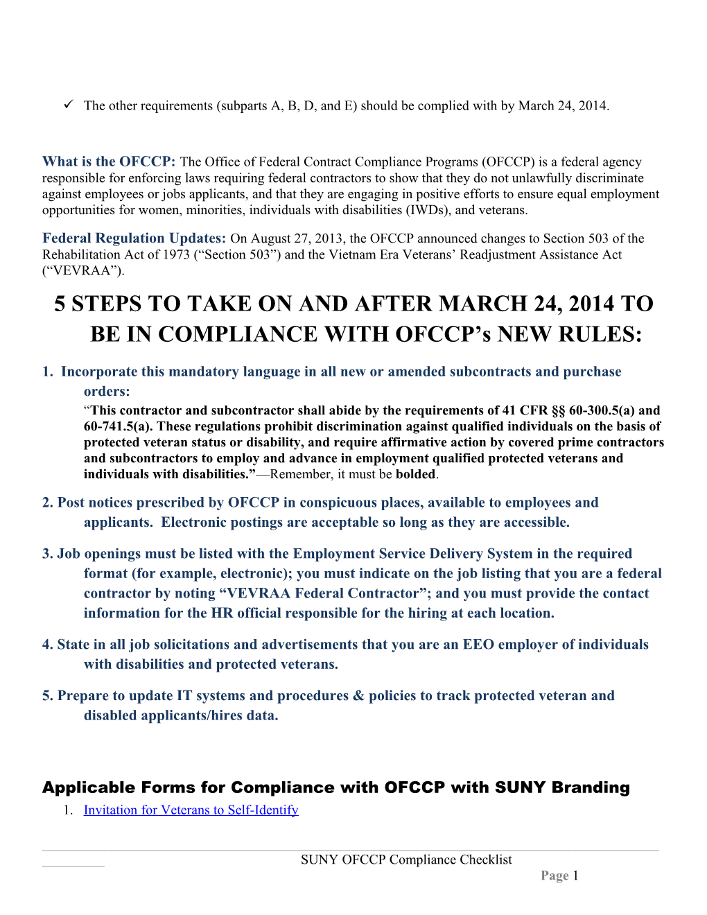 OFCCP Compliance Checklist: Policies and Procedures