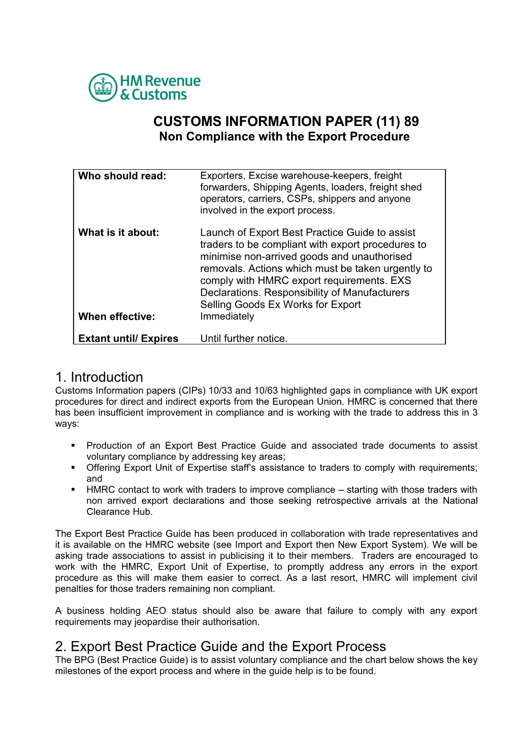 Non Compliance with the Export Procedure