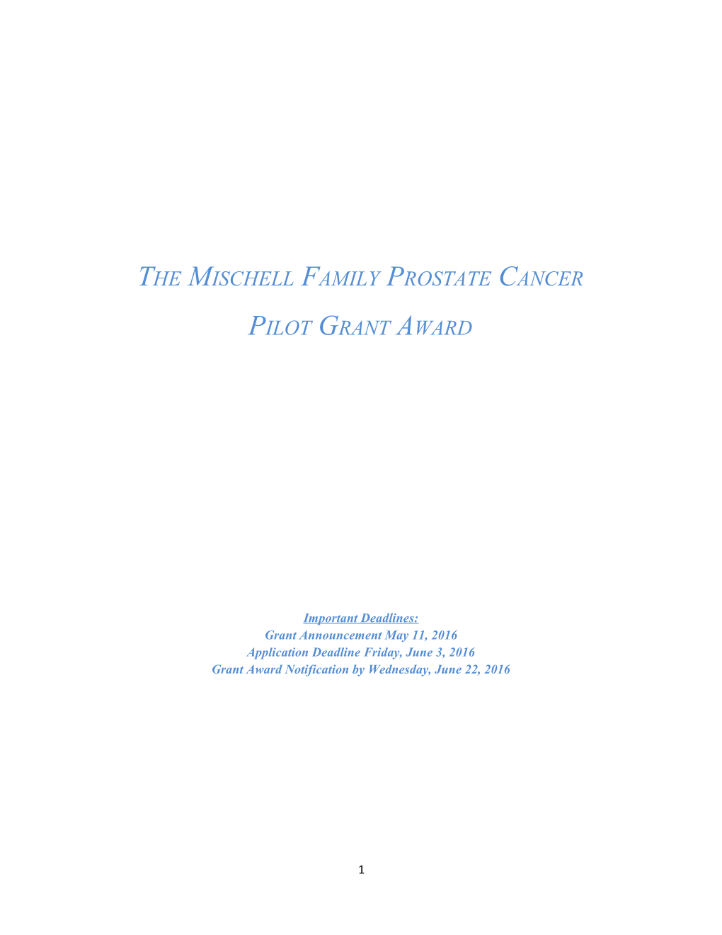 The Mischell Family Prostate Cancer