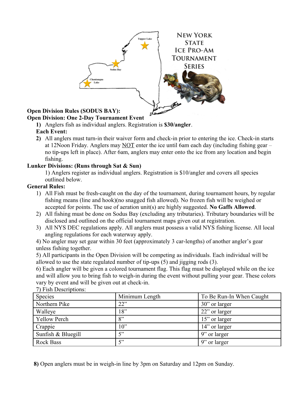 Open Division Rules (SODUS BAY)