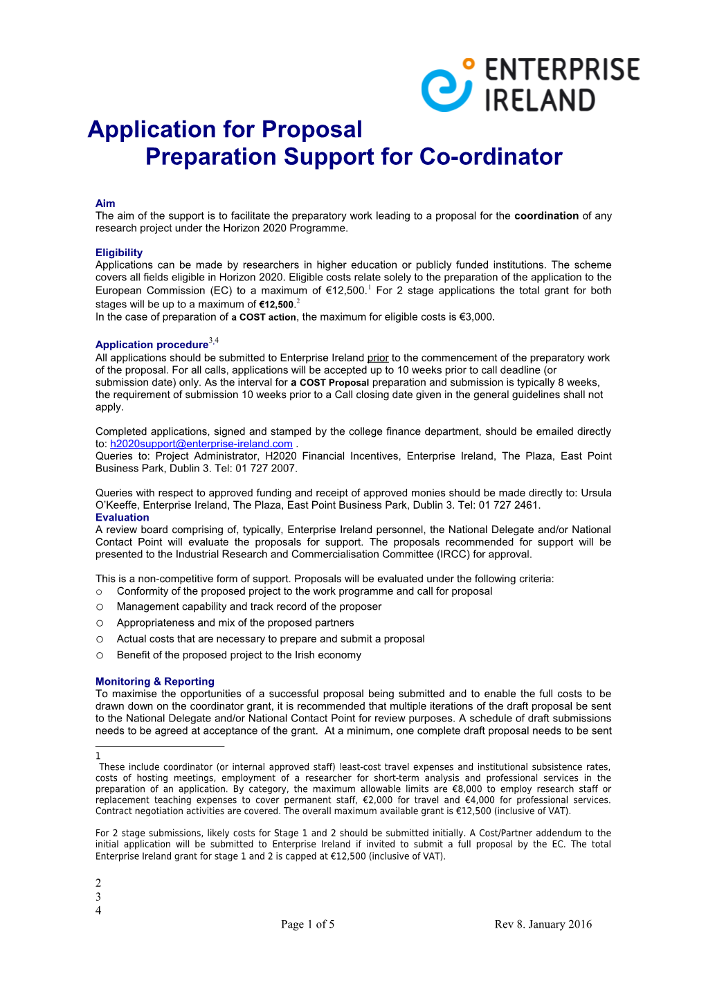 Preparation Support for Co-Ordinator