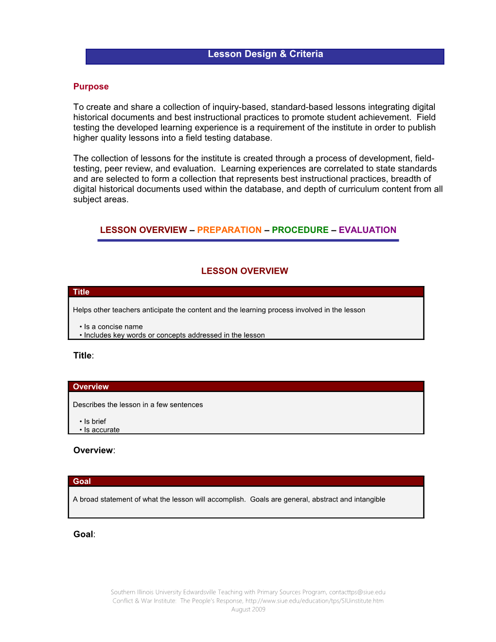 Lesson Overview Preparation Procedure Evaluation