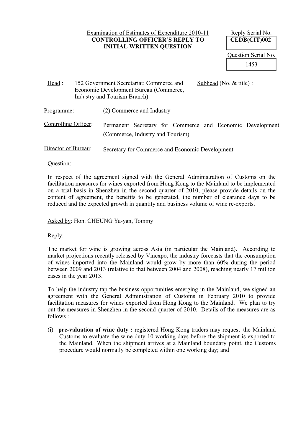 Examination of Estimates of Expenditure 2010-11