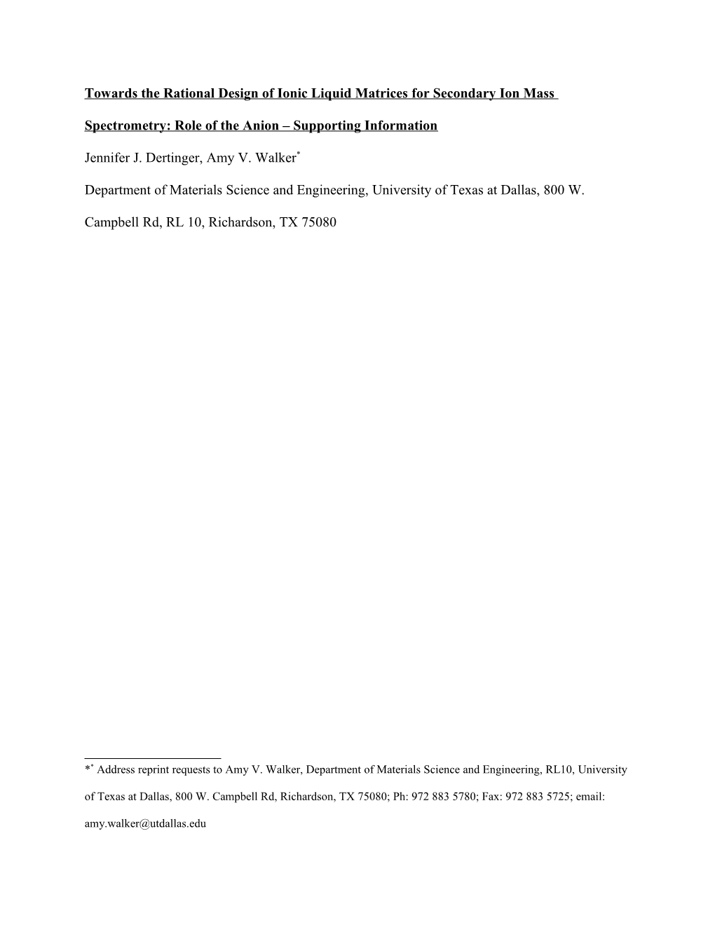 Towards the Rational Design of Ionic Liquid Matrices for Secondary Ion Mass Spectrometry