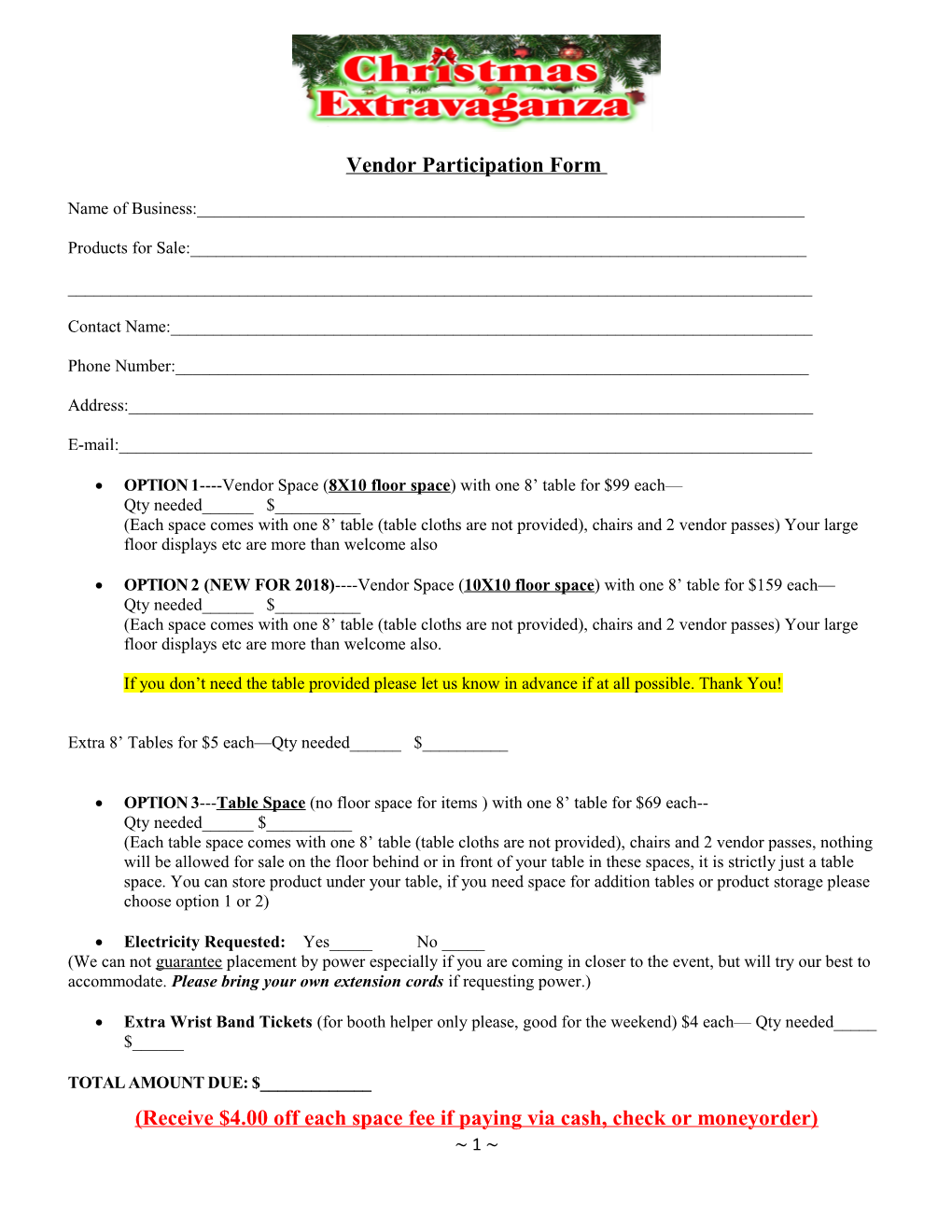 Vendor Participation Form