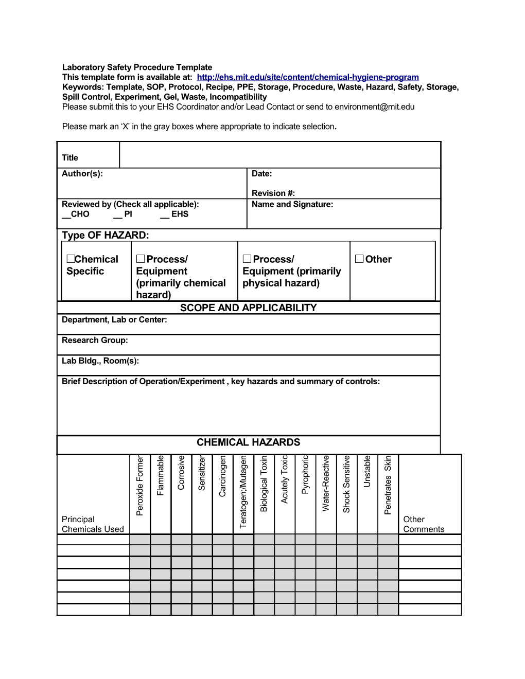 Laboratory Safety Procedure Template