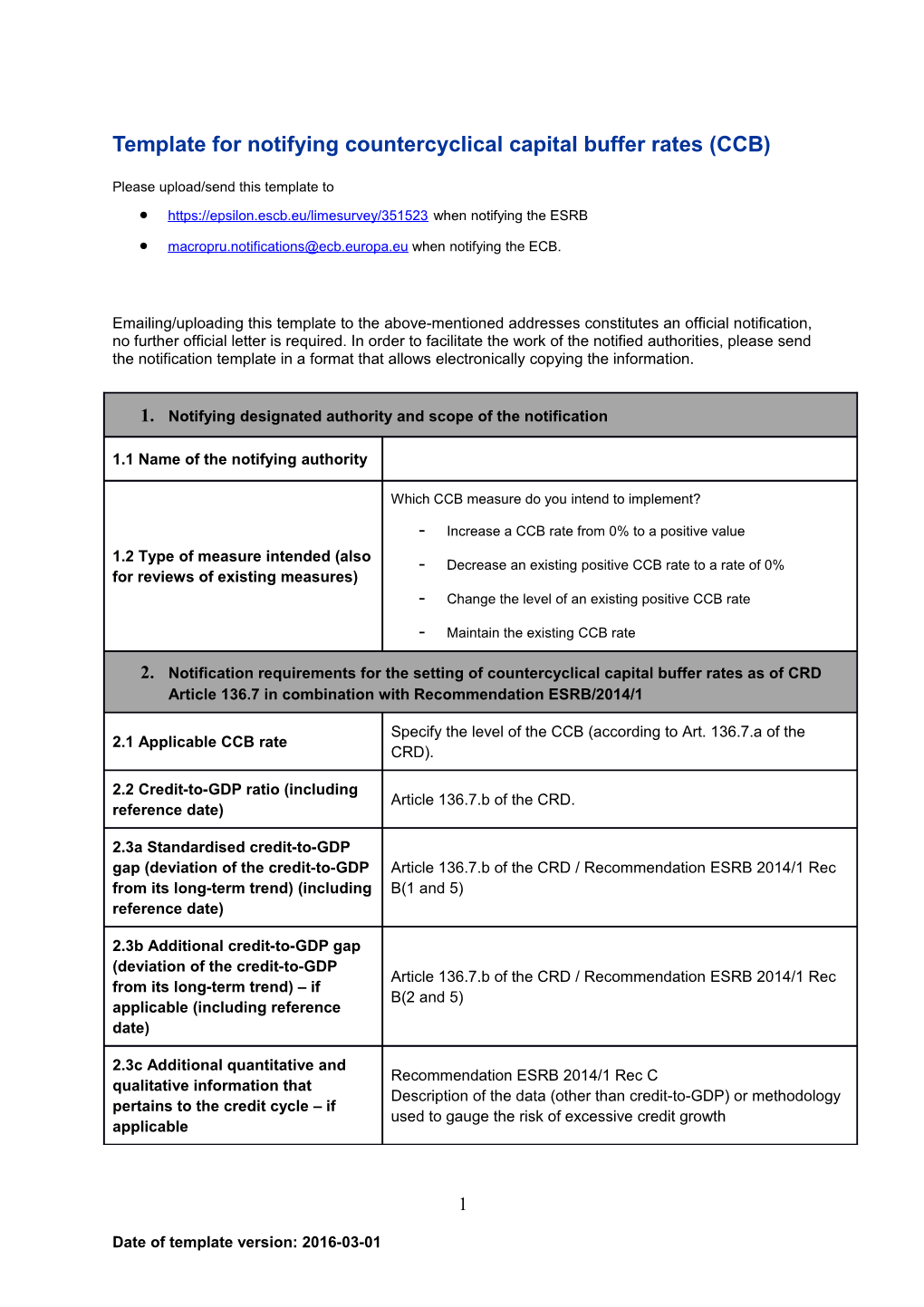 Template for Notifying Countercyclical Capital Bufferrates (CCB)