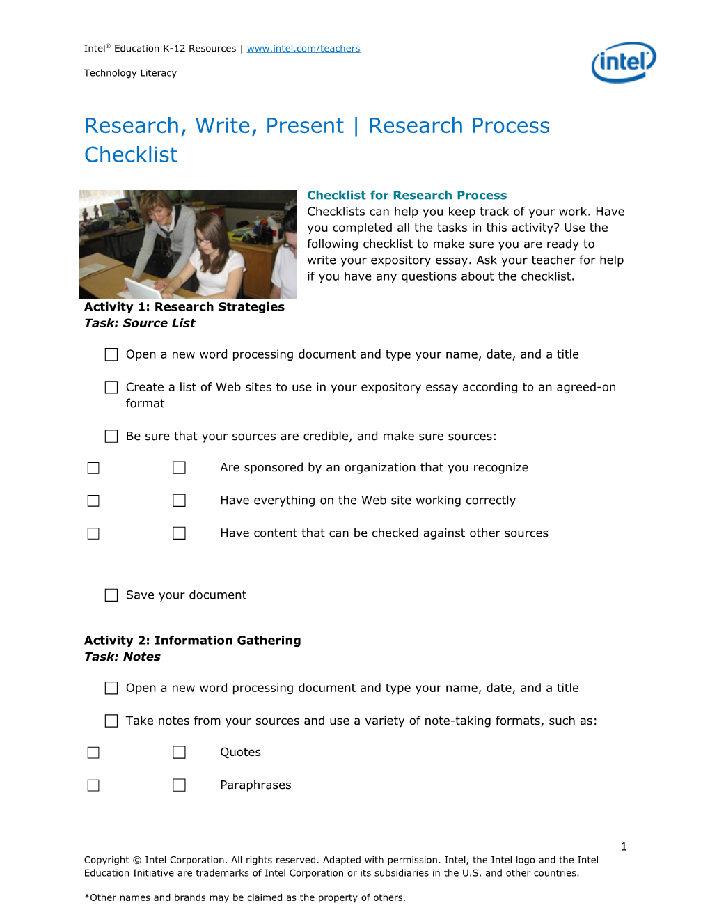 Research, Write, Present Research Process Checklist