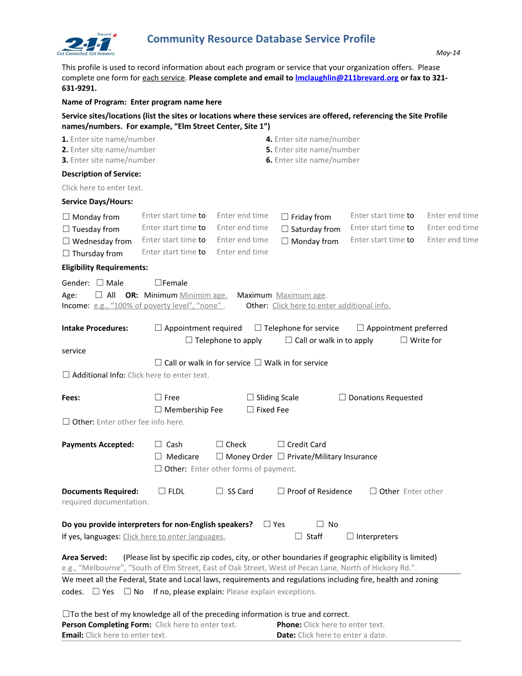 Community Resource Database Service Profile