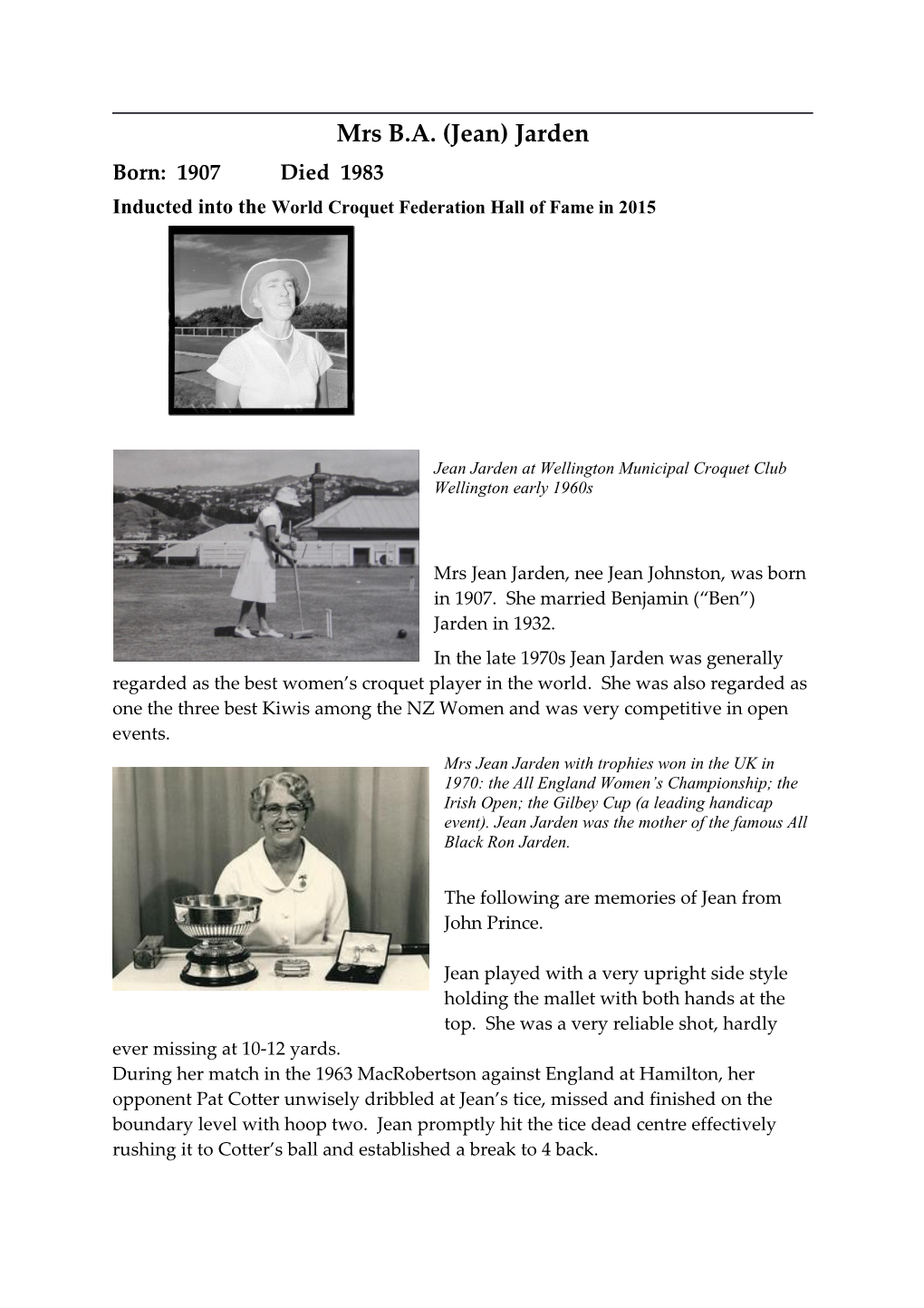 Inducted Into the World Croquet Federation Hall of Fame in 2015