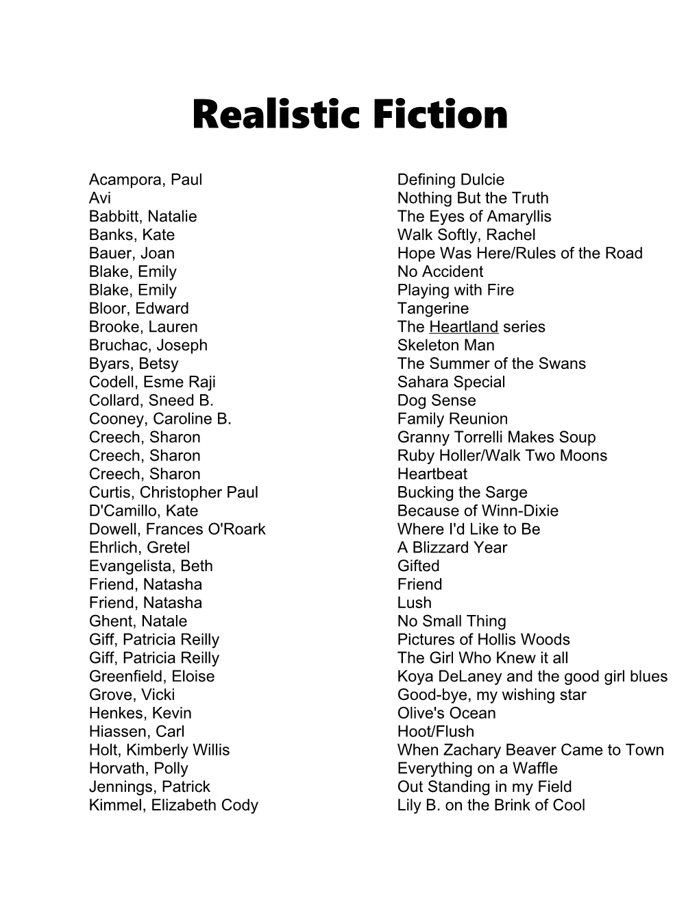 Realistic Fiction