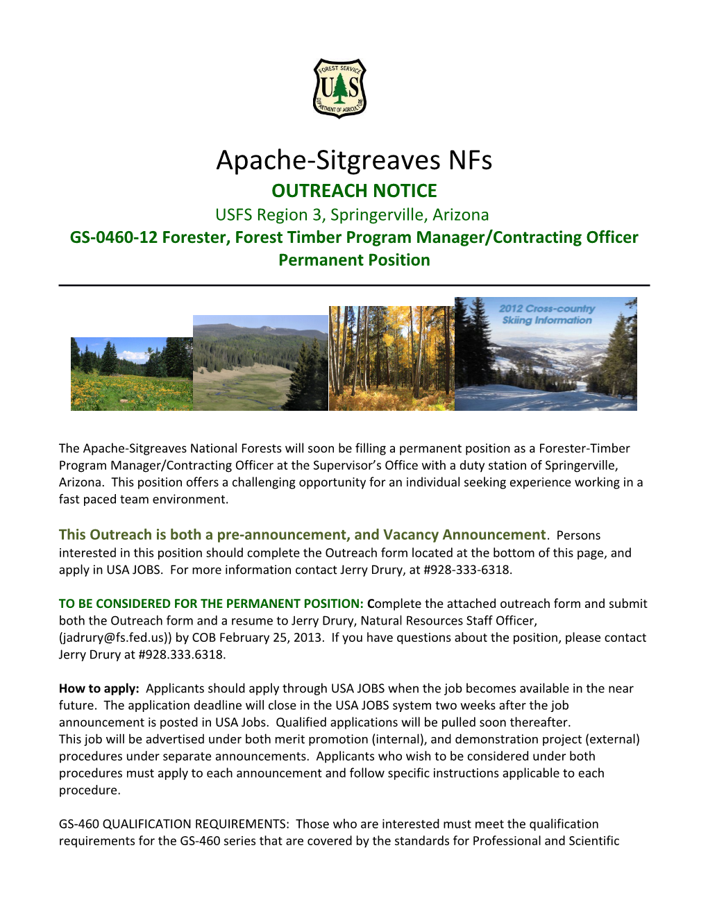 GS-0460-12 Forester, Forest Timber Program Manager/Contracting Officer Permanent Position