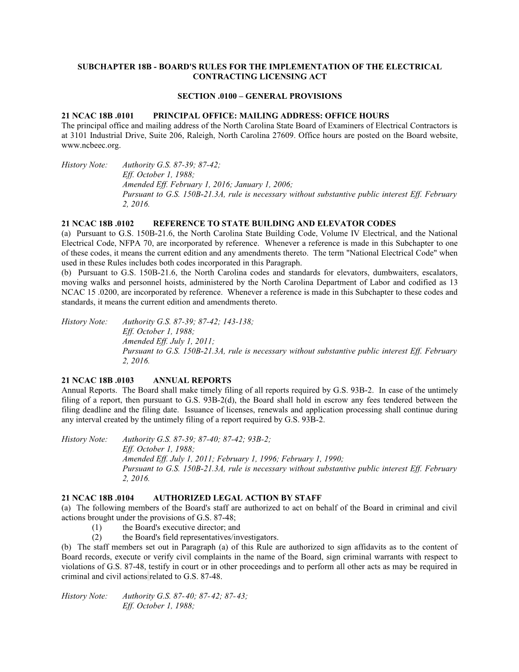 Subchapter 18B - BOARD's RULES for the IMPLEMENTATION of the ELECTRICAL