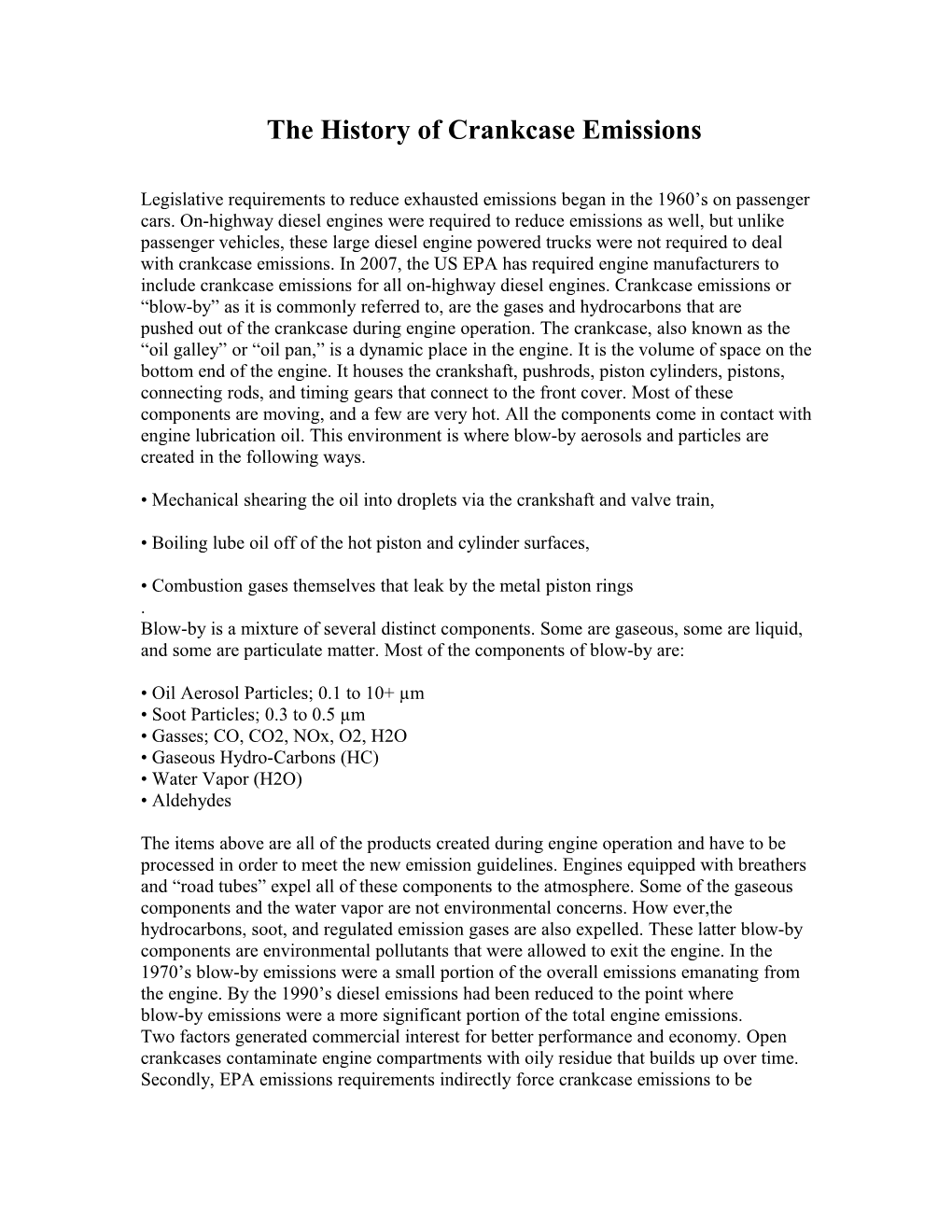 The History of Crankcase Emissions