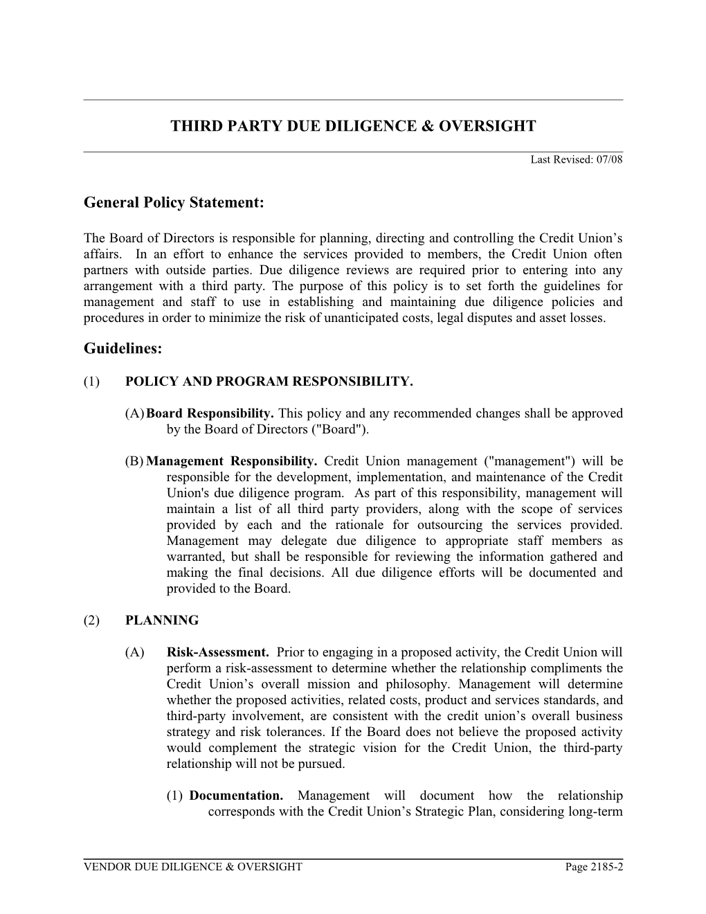 Third Party Due Diligence & Oversight