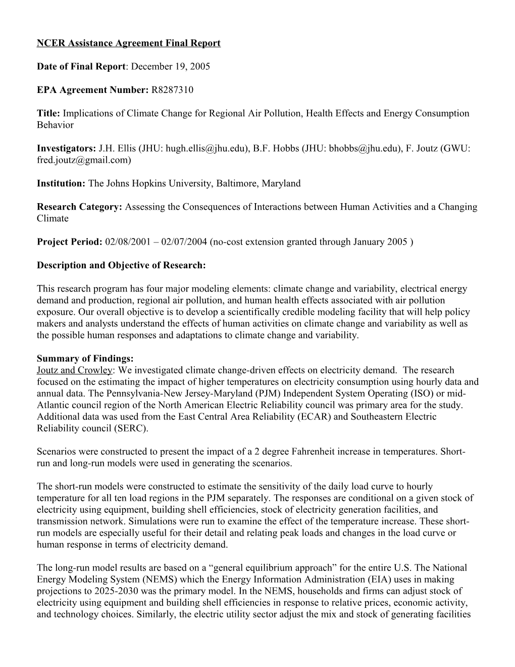 NCER Assistance Agreement Final Report