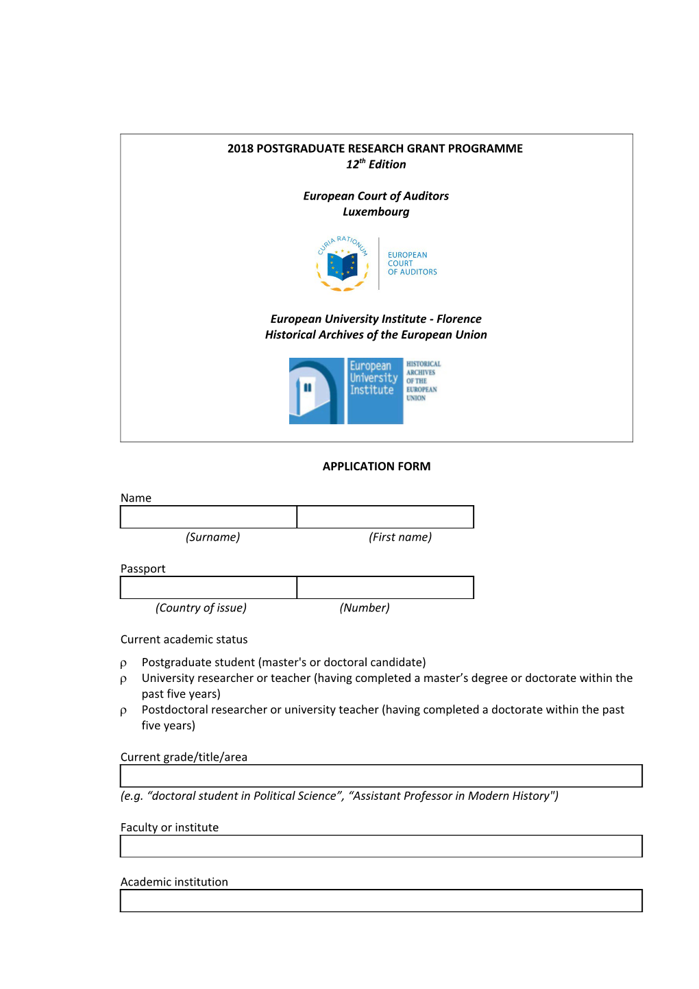 2018 Postgraduate Research Grant Programme