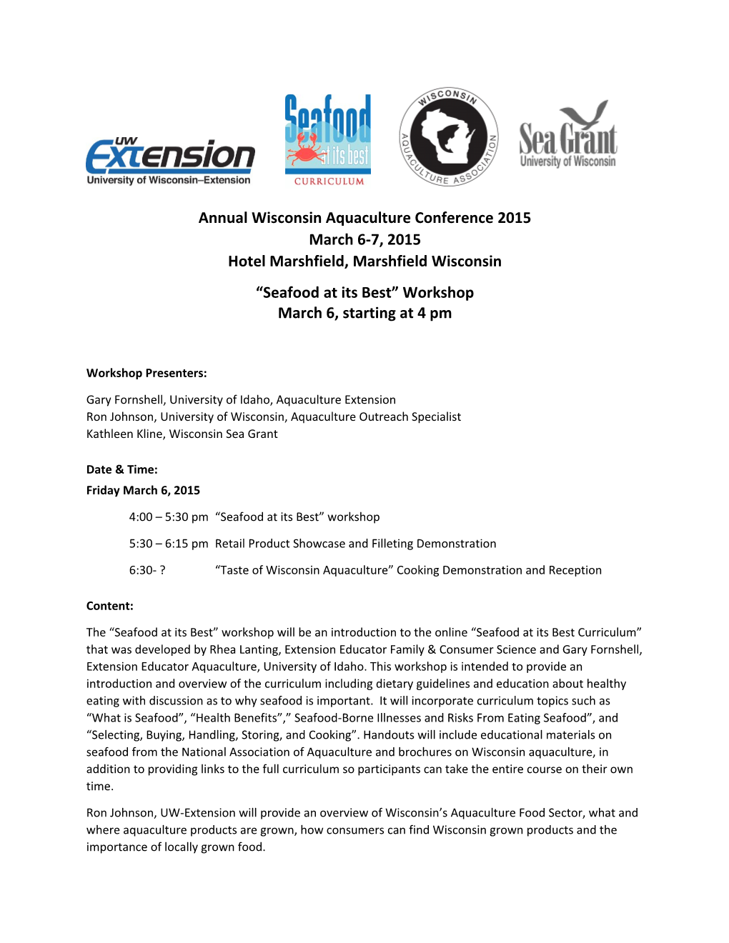 Annual Wisconsin Aquaculture Conference 2015