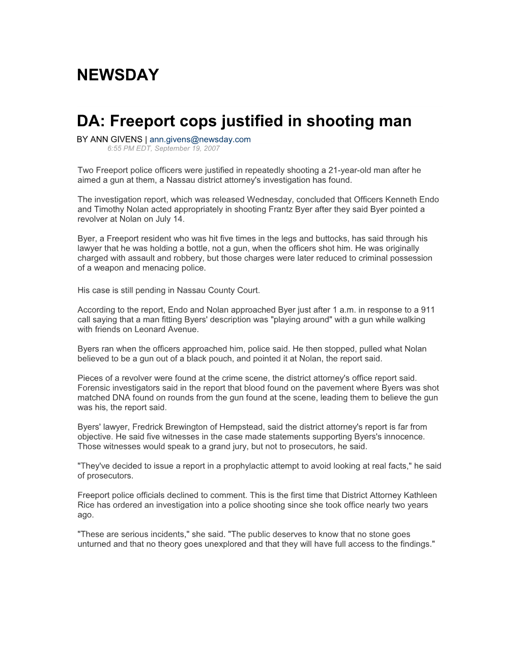 DA: Freeport Cops Justified in Shooting Man