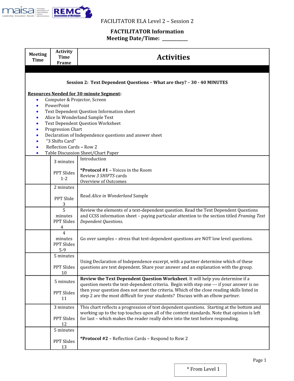 FACTILITATOR Information