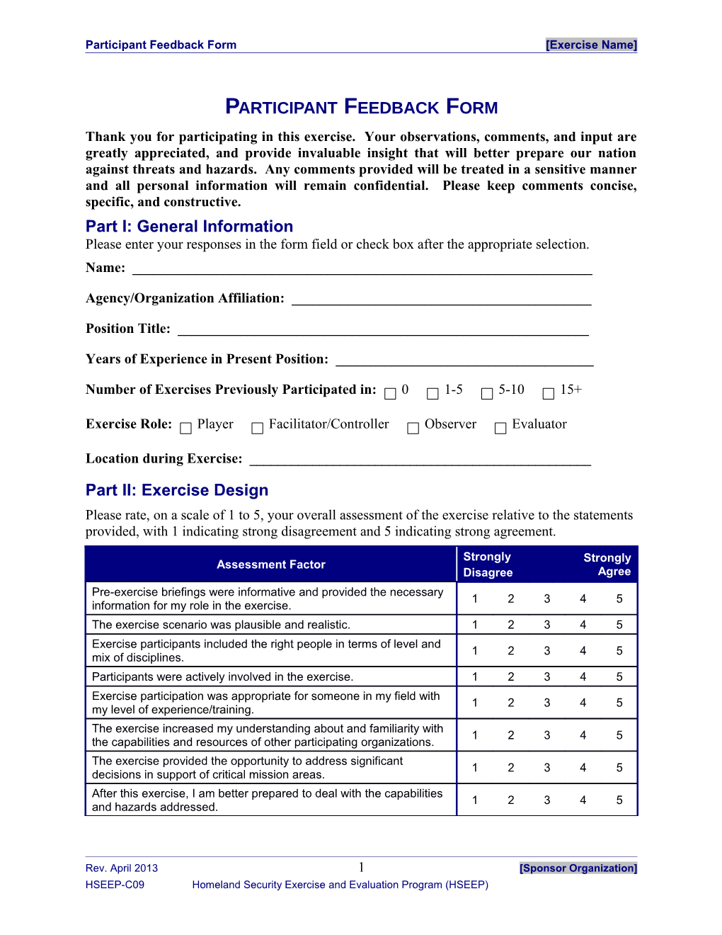 Participant Feedback Form (DB)