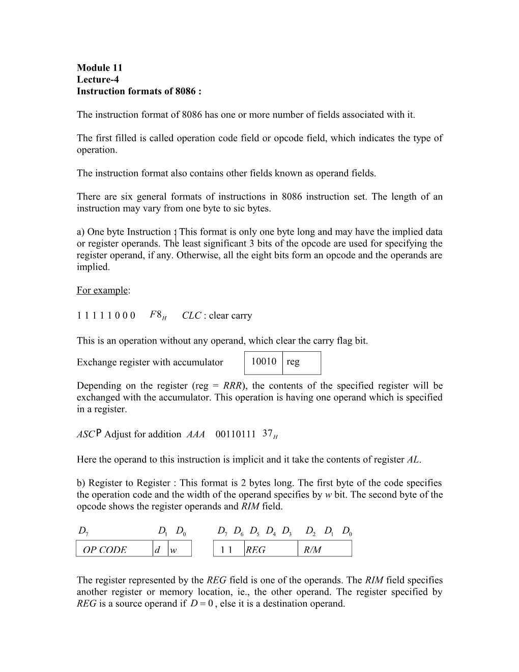 Instruction Formats of 8086